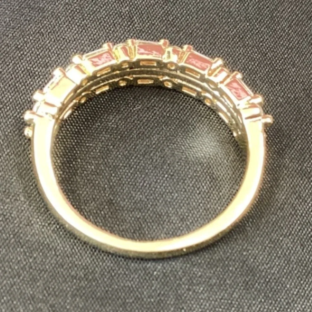Eternity Band Ring Baguette Round Cut Gold Tone Statement Ring - Picture 3 of 8
